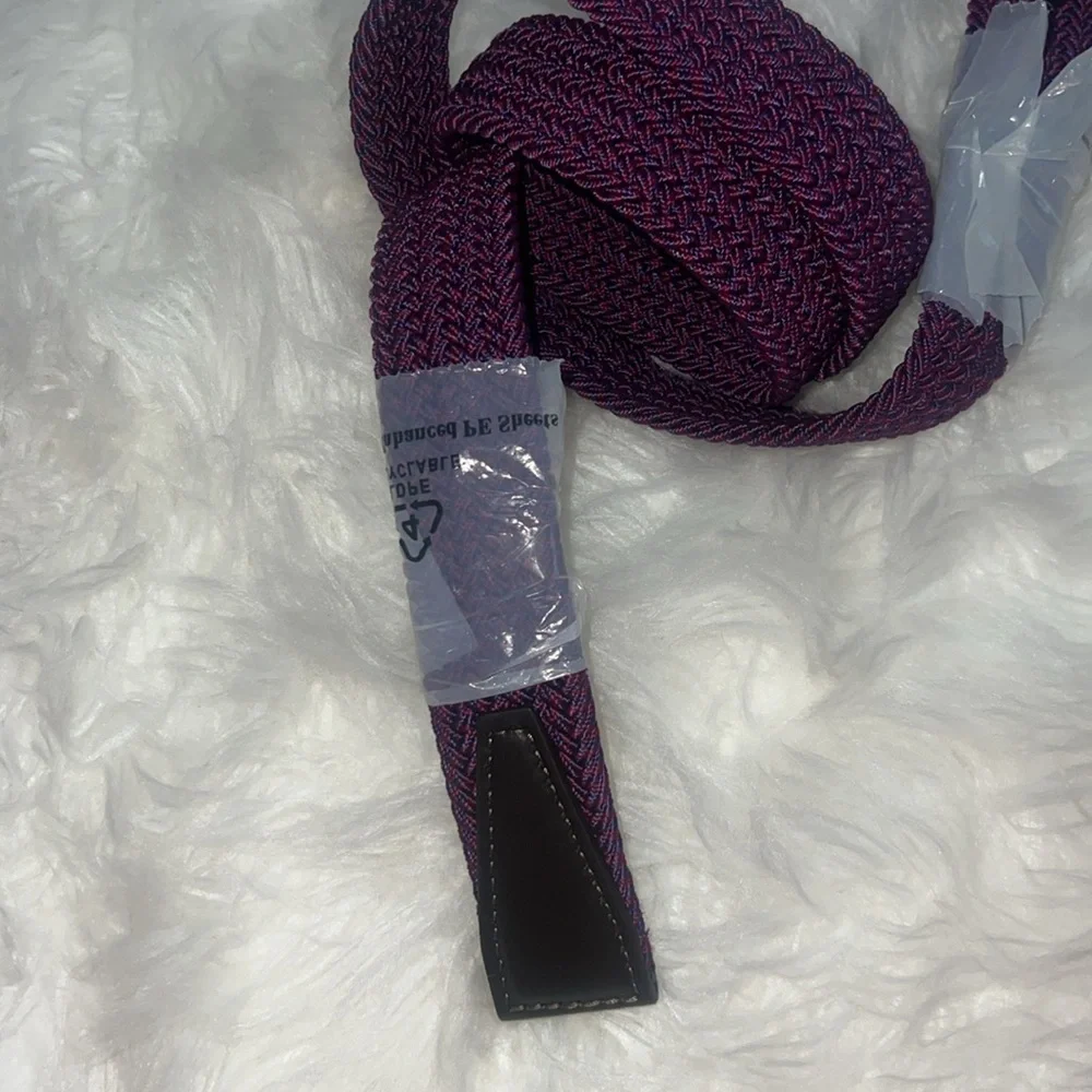 Ted Baker SZ L/XL Braided Purple/Navy Textile & Brown Leather Belt